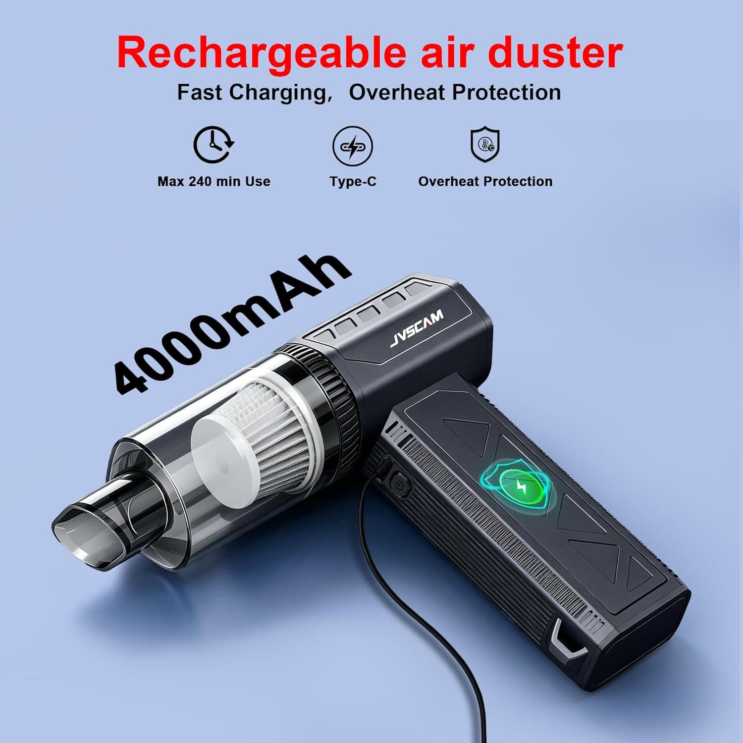 JVSCAM Compressed Air Duster,150000RPM Electric Air Duster, Vacuum Cleaner & Bag Vacuum 3-in-1