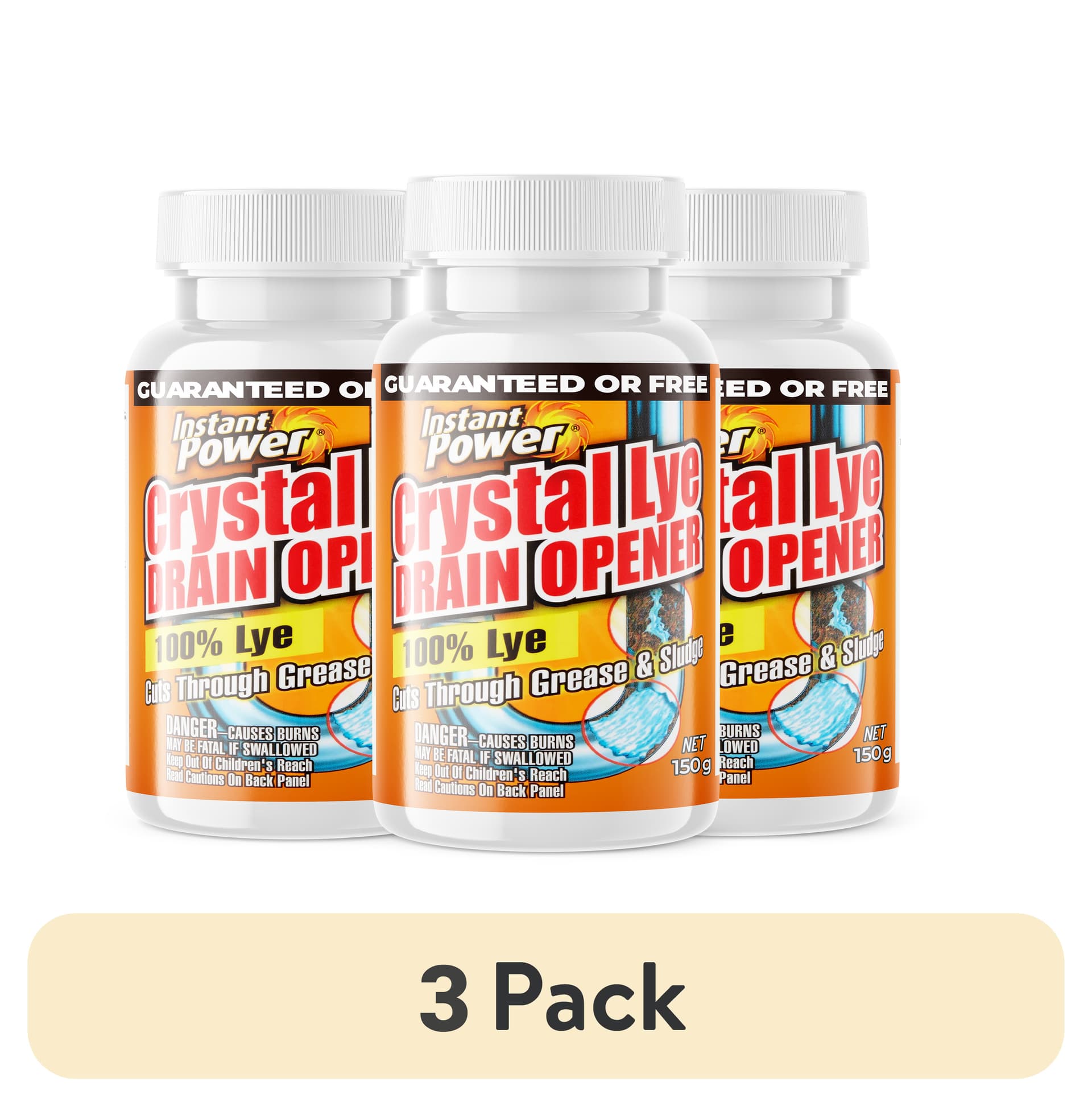 Instant Power Crystal Lye Drain Opener - Pack 3